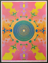 The kaleidoscope patterns are vividly colored and center swirl features a 1960s portrait of guruSwami Satchinananda....