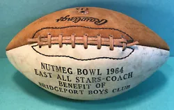Very cool vintage football from what I believe was the 2nd Nutmeg bowl in 1964, east vs west high school all-stars...