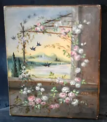 La scène représente un jeté de fleurs à la fênetre de laquelle on aperçoit une nuée d hirondelles.