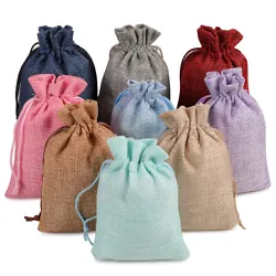 4 different sized Burlap Drawstring Pouches and Multi colors for you choose. Material: Linen Jute. -Featuring...