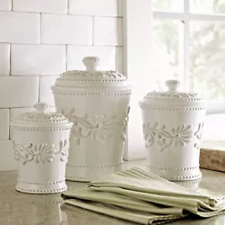 This chic Canister Set adds practical storage with style to your kitchen. Each beautifully shaped earthenware canister...
