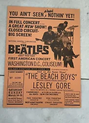 1964 Original The Beatles Washington Coliseum Concert Movie Poster 9”x12”. In very good condition