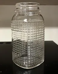 Vintage Ball Square Canning Jar, Checkered Clear Glass, 7” Tall, 3.5” Wide.. No lid.
