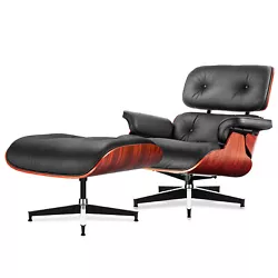 Mid Century Lounge Chair and Ottoman Modern Chair Classic Design, Top Grain Leather Walnut, Heavy Duty Base Support for...