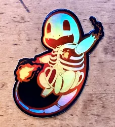 Premium quality (and limited edition) 3” Charmander holographic skeleton sticker/decal. Glossy weatherproof finish....