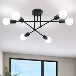 Sputnik Chandelier. Sputnik Chandelier Semi Flush Mount Black Ceiling 6 Light Pendant Fixture Foyer. Modern Kitchen...