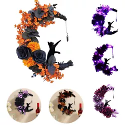 This is a gorgeous and unique wreath for fall Halloween. cat garland botanical wreath with purple flowers. Really light...