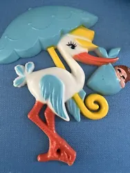 Vintage Cake Decoration Baby Shower Gender Reveal Blue Stork With Baby 5”.