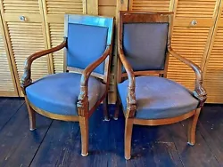 These two very elegant and comfortable armchairs were made (first third of 19c), refurbished, reupholstered and bought...