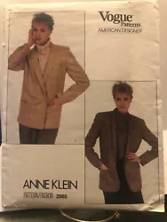 Pattern Number: 2985. Pattern Style: MISSES JACKET. Designed by Anne Klein. Item cannot have been opened. Pattern...