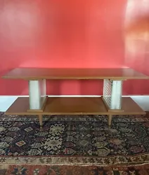 There are two heavy solid glass inserts on each end of the shelf. Very unique piece of furniture! Condition: overall...