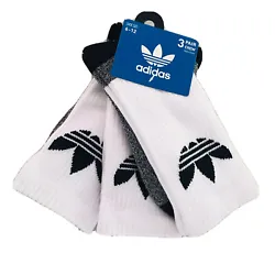 NEW 3 PACK ADIDAS MENS CREW SOCKS WITH RETRO TREFOIL LOGO SHOE SIZE 6-12 in WHITECondition is “New with Tag”Shipped...
