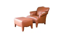 John Hutton for Donghia Luciano style leather lounge chair and ottoman. Soft buttery cognac leather wrapped around all...
