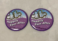2 Happily Ever After Wedding Ring Just Married WDW Walt Disney World Pin Button. Condition is “Used”. Set of 2...