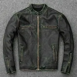 In this jacket we used Distressed cow hide leather. It was washed & rub buff for antique look. Two pockets inside one...