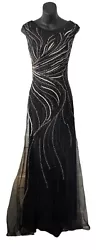 Fabuluxe Couture Blk S Sheer Mesh Pearl Sequin Beaded Pageant Prom Dress Gown. Has built in strapless black bra under...