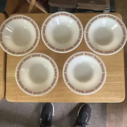 Set of 5 Vintage White Milk Glass Pyrex Corning Ware Dessert Bowls Dish Gold. Beautiful condition!!