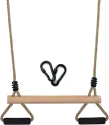 Wooden Trapeze Swing Bar with Gym Rings for Childrens Swing Set Indoor Outdoor Garden, Yard, Playground. Material-The...