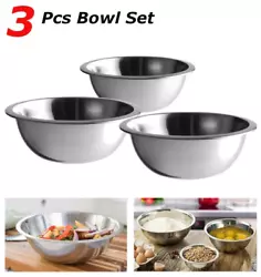 3 Pcs Assorted Sizes Stainless Steel Kitchen Cooking Serving Set Food Mixing Bowls. Easy Cleaning: Dishwasher Safe and...