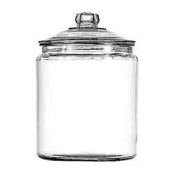 2-gallon glass jar with a sturdy lid in a classic style. Attractive clear glass jar. 2 gallon capacity.