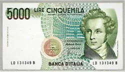 Italie 5000 lire V. Bellini 1985.