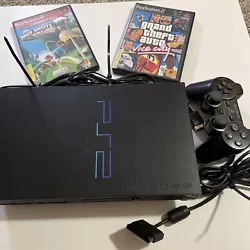 This Sony PlayStation 2 bundle includes a fat console, 2 games, and all necessary cords. The console is compatible with...