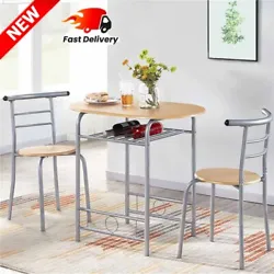 This 3-piece dining table set includes 2 chairs with a mid-height backrest and round wooden seat, which are comfortable...