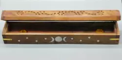 A unique decorative box to burn your favorite incense in. This is a carved box with silver toned stars and a triple...