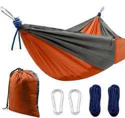 NEW  Unbranded  Grey & Orange Camping Nylon Hammock Folds into storage bag 2 Tree Straps and Carabiners  Backpacking,...