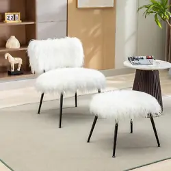 The soft and fluffy texture enhances the overall aesthetic appeal of the chair. The set includes a matching ottoman,...