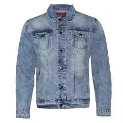 Mens Premium Cotton Faded Denim Jean Button Up Slim Fit Jacket Black 2XL.
