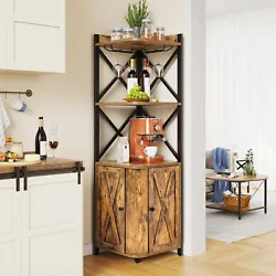 6-Tier Bookshelf. Multifunctional Corner Wine Rack: This corner wine cabinet combines the functions of a wine rack,...