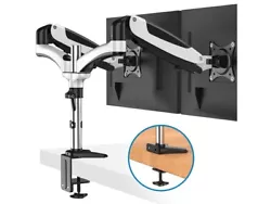 FULLY ADJUSTABLE MONITOR BRACKET - this articulating dual arm monitor stand can be easily adjusted with a swivel of...