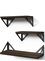 BAYKA Floating Wall Mounted Different Size Shelves 3 Pieces - Natural Wood.