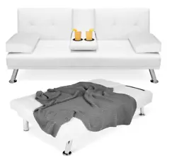 Sleek and modern convertible futon sofa. Leather Futon Sleeper Sofa Bed White Modern. Recliner TV Theater Couch...