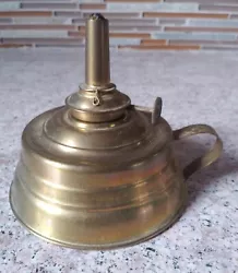 Vintage Antique Brass & Tin Oil Kerosene Finger Lamp in very good overall condition with no splits or repairs. It shows...