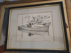 Ferdinand Ralph Petrie Fishing Boat Pencil Illustration.