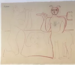 Original lithograph on heavy paper. Signed Picasso in black Ink, upper left. Woman and Satyrs. Good condition. 19.5x16.