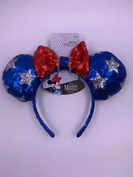 New Minnie Mouse red & blue with sliver stars sequin ear headband Children size 3+* Pattern placement may vary