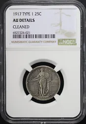 1917 Type 1 Standing Liberty Quarter NGC AU Details Cleaned designed by Hermon A. MacNeil. This coin has the given...