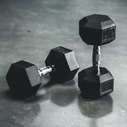 Dumbbell Tru Grit Fitness 20lbs Black Rubber Hex Dumbbell, Pair Workout 20lbs.