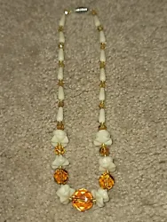 Vintage Ivory Colored & Amber Gold Glass Bead Necklace Choker with Art Deco Clasp.  Great Condition!!!  This Necklace...