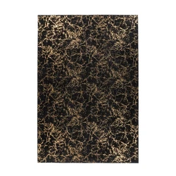Poils Longs. Tapis de Salon déco. Couleur : Noir & Or. Imprimé Marbré. 4 Tailles Disponibles.
