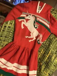 HOLIDAY SWEATER UNICORN DRESS WITH HOOD AND FRINGES SIZE SMALL 6-6X.