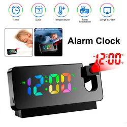 【180°Flip Projection 】The projection alarm clock clearly projects the time image on the wall or ceiling in the...