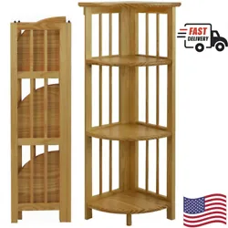 The Four-Tier Corner Folding Bookcase in Natural is a versatile style piece. It has slender, decorative bars for a...