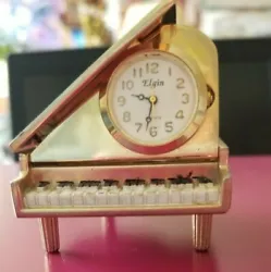 Elgin Small Desk Top Clock (Piano)- runs,keeps time. Condition is 