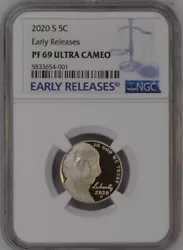 2020 S Proof Nickel 5c. Composition : 25% Nickel, Balance Copper. Early Releases. Finish : Proof. Weight : 5.000 grams.