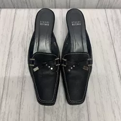 Womens Size 8 N Stuart Weitzman Black Leather Mules EUC. 1.5” heel