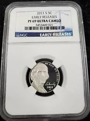 2011 S 5c Proof Jefferson Nickel-Early Releases NGC PF69 Ultra Cameo.